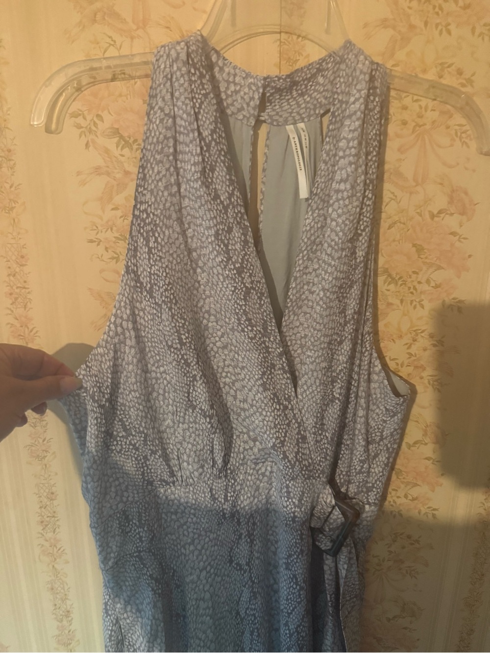 Anthropologie Light Grayish Blue Patterned Wrap-Front Maxi Dress